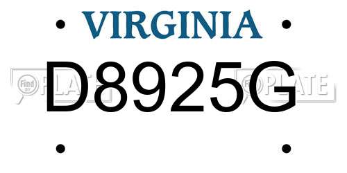 D8925G Virginia License Plate