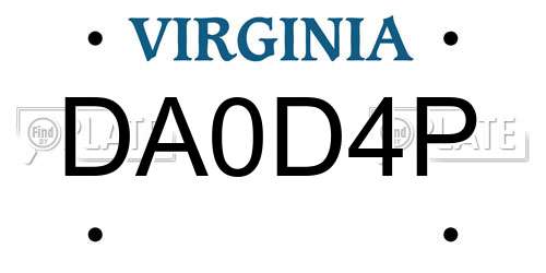 DA0D4P Virginia License Plate