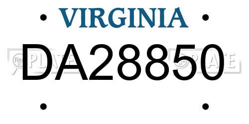 DA28850 Virginia License Plate