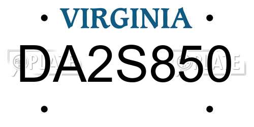 DA2S850 Virginia License Plate