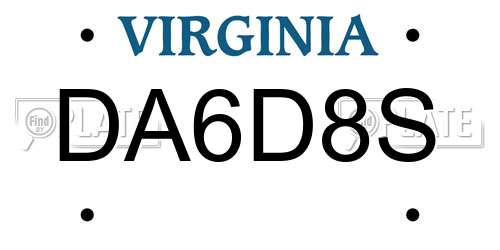DA6D8S Virginia License Plate