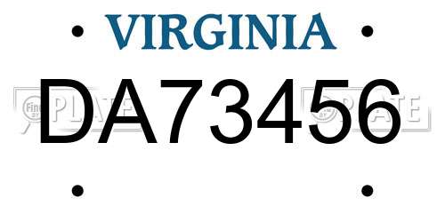 DA73456 Virginia License Plate