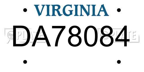 DA78084 Virginia License Plate