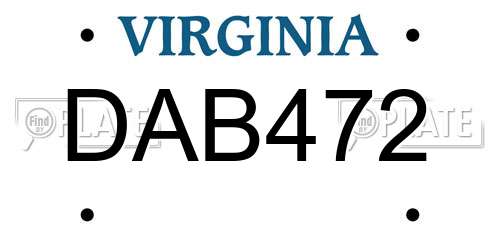 DAB472 Virginia License Plate