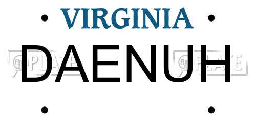 DAENUH Virginia License Plate