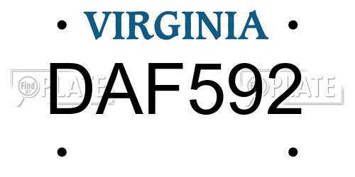 DAF592 Virginia License Plate