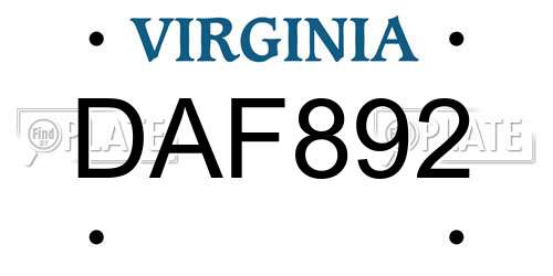 DAF892 Virginia License Plate