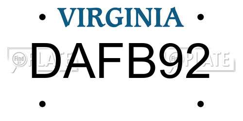 DAFB92 Virginia License Plate