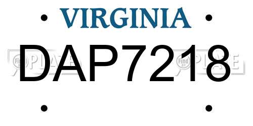 DAP7218 Virginia License Plate