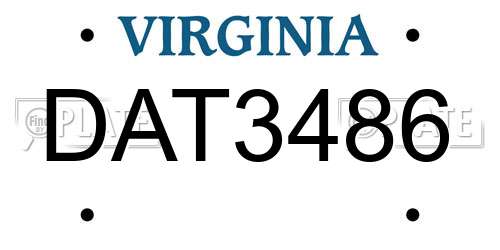 DAT3486 Virginia License Plate