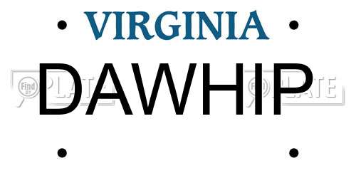 DAWHIP Virginia License Plate