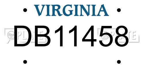 DB11458 Virginia License Plate