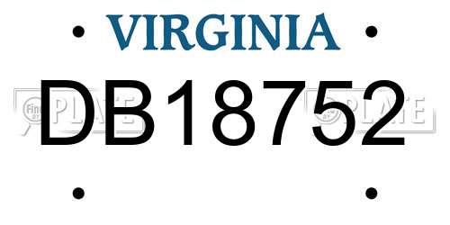 DB18752 Virginia License Plate