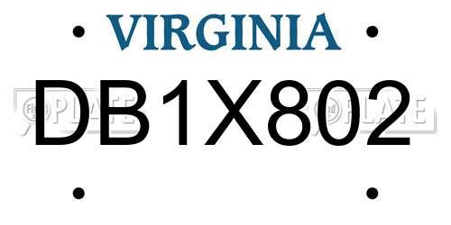 DB1X802 Virginia License Plate