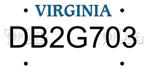 DB2G703 Virginia License Plate