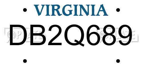 DB2Q689 Virginia License Plate