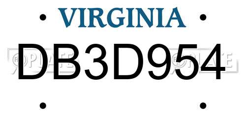 DB3D954 Virginia License Plate