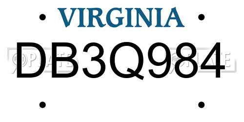 DB3Q984 Virginia License Plate