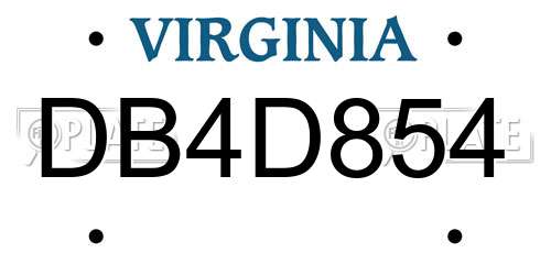 DB4D854 Virginia License Plate