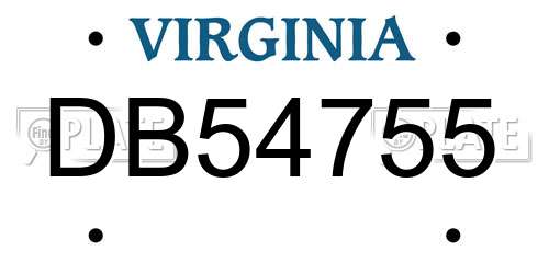 DB54755 Virginia License Plate