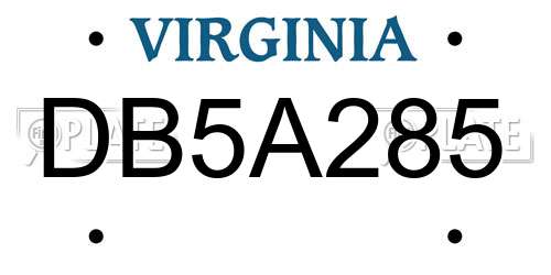 DB5A285 Virginia License Plate