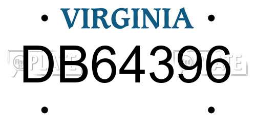 DB64396 Virginia License Plate