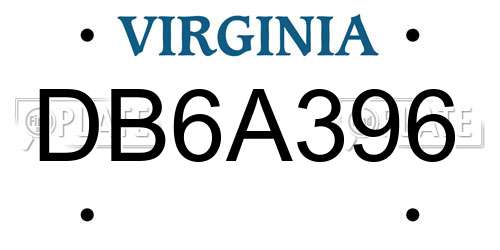 DB6A396 Virginia License Plate