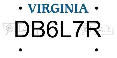 DB6L7R Virginia License Plate