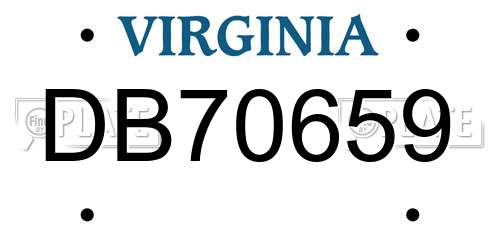 DB70659 Virginia License Plate