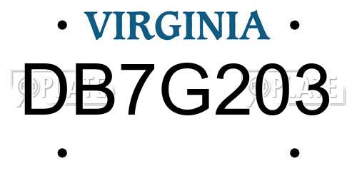 DB7G203 Virginia License Plate