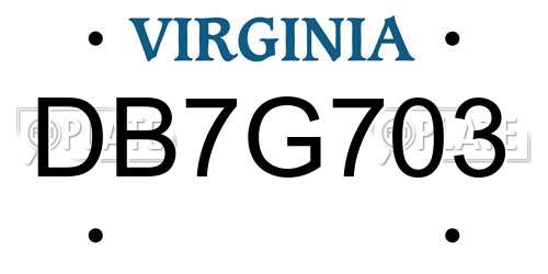DB7G703 Virginia License Plate