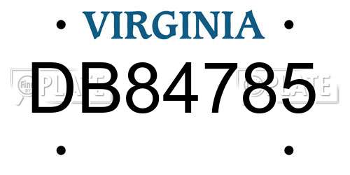 DB84785 Virginia License Plate