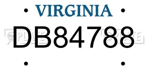 DB84788 Virginia License Plate