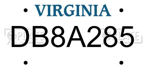 DB8A285 Virginia License Plate