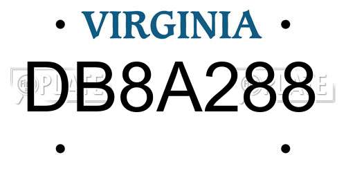DB8A288 Virginia License Plate