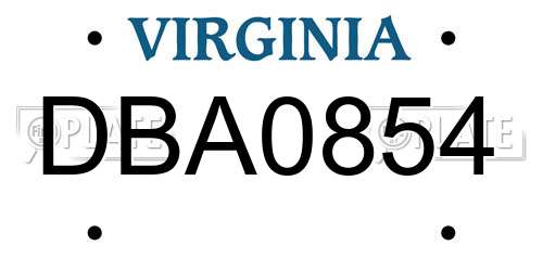 DBA0854 Virginia License Plate