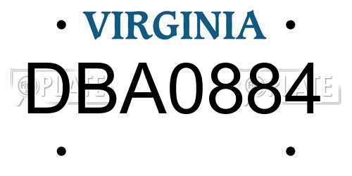 DBA0884 Virginia License Plate