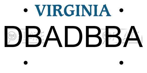 DBADBBA Virginia License Plate