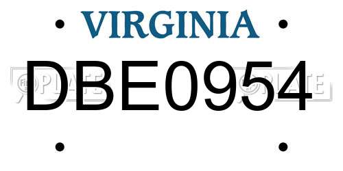 DBE0954 Virginia License Plate