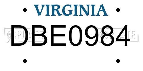 DBE0984 Virginia License Plate
