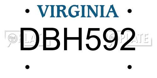 DBH592 Virginia License Plate