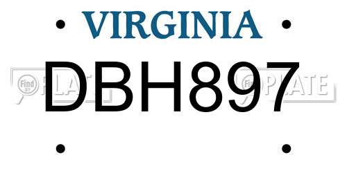 DBH897 Virginia License Plate