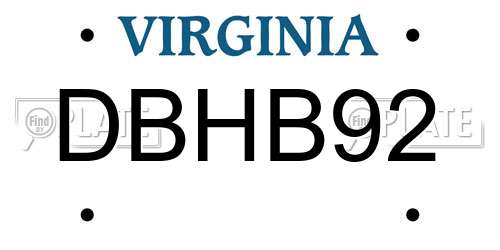 DBHB92 Virginia License Plate