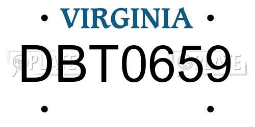 DBT0659 Virginia License Plate