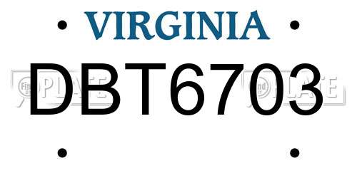 DBT6703 Virginia License Plate
