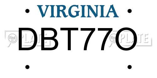 DBT77O Virginia License Plate