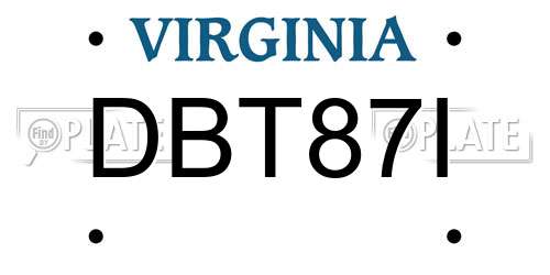 DBT87I Virginia License Plate