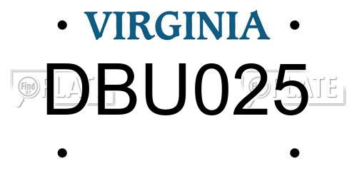 DBU025 Virginia License Plate