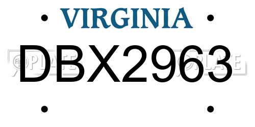DBX2963 Virginia License Plate