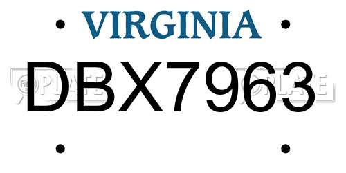 DBX7963 Virginia License Plate